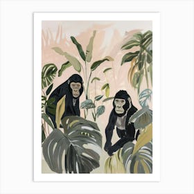 Gorillas Pastels Jungle Illustration 1 Art Print