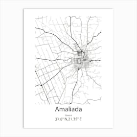 Amaliada,Greece Minimalist Map Art Print