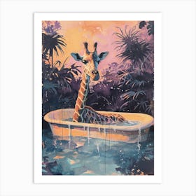 Pastel Illustration Of A Giraffe In The Bath 3 Art Print