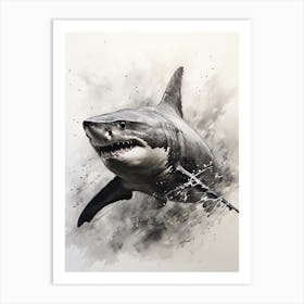 Shark, Japanese Brush Painting, Ukiyo E, Minimal 3 Art Print