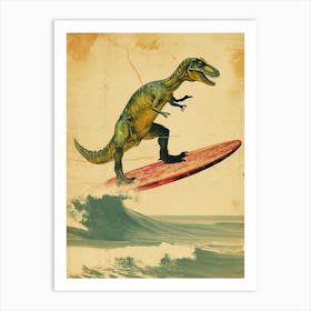 Vintage Baryonyx Dinosaur On A Surf Board              1 Art Print