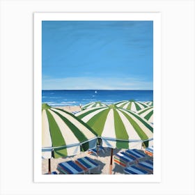 Striped Green And White Beach Umbrellas In Italy Art Print
