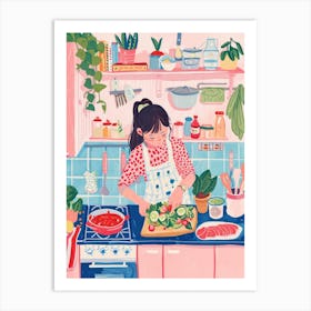 Girl Making A Salad Lo Fi Kawaii Illustration 4 Art Print