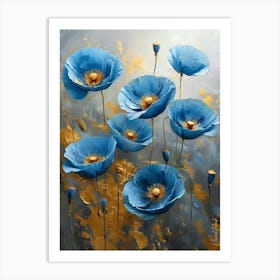 Gold Plated Blue Poppy Flowers Art Print