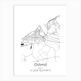 Ostend,Belgium Minimalist Map Art Print