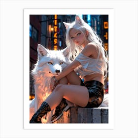 Wolf And Girl Art Print