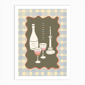 Celebrate with good wine and candlelight gingham in brown Art Print