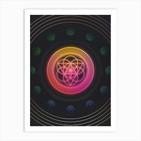 Neon Geometric Glyph in Pink and Yellow Circle Array on Black n.0396 Art Print