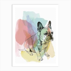 Pastel Watercolour French Bulldog Line Illustration 3 Art Print