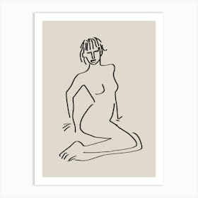 Line Art Seated Nude Candid Art Print