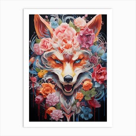 Fox With Flowers Art Print
