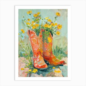 Cowboy Boots And Wildflowers Buttercups Art Print
