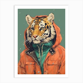 Tiger Illustrations Wearing A Raincoat 3 Art Print