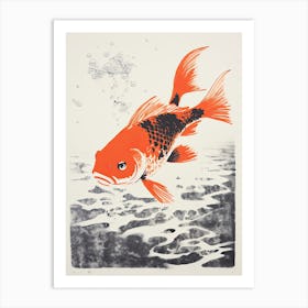 Goldfish, Woodblock Animal  Drawing 4 Art Print