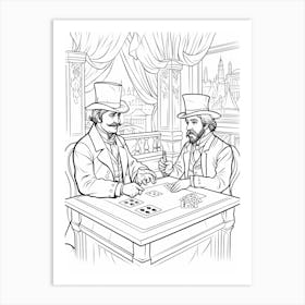 Line Art Inspired By The Card Players 3 Art Print