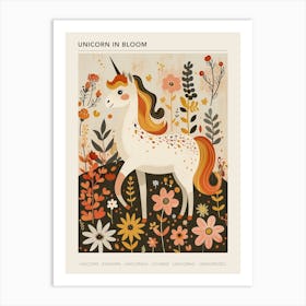 Unicorn In A Meadow Of Flowers Mustard Muted Pastels 2 Poster Art Print
