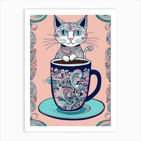 Coffee Cup Cat Art Print