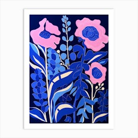 Blue Flower Illustration Foxglove 4 Art Print