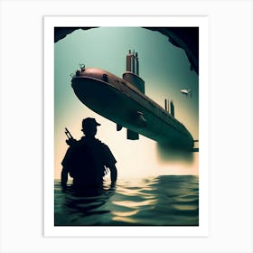 Submarine In The Cave-Reimagined Art Print