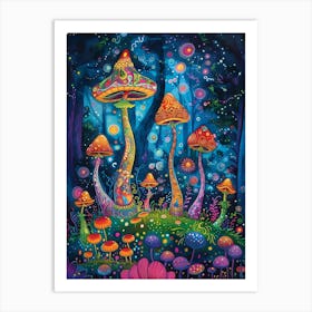 Mushrooms In The Forest Art Print