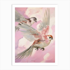 Pink Ethereal Bird Painting House Sparrow 3 Art Print