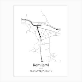 Kemijarvi,Finland Minimalist Map Art Print