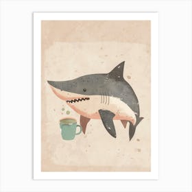 A Shark Drinking Coffee Art Print