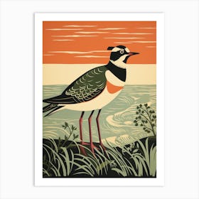 Vintage Bird Linocut Lapwing 5 Art Print