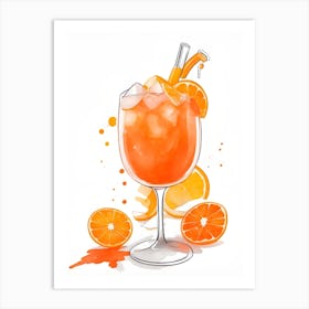 Aperol With Ice And Orange Watercolor Vertical Composition 1 Art Print