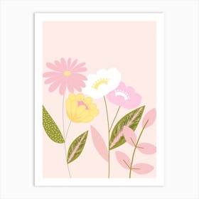 Flowers On A Pink Background Art Print