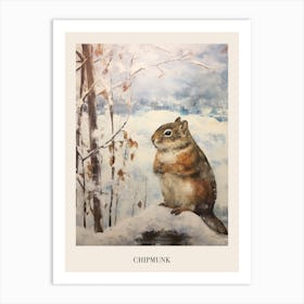 Vintage Winter Animal Painting Poster Chipmunk 1 Art Print