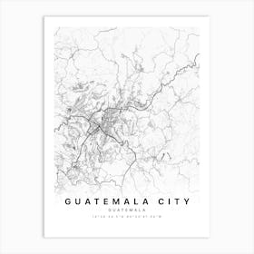 Guatemala City Guatemala White Map Art Print