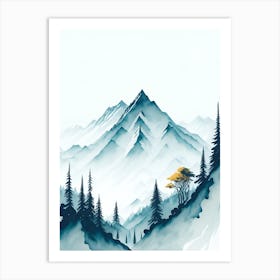 Mountain And Forest In Minimalist Watercolor Vertical Composition 351 Art Print