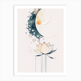 Lotus And Moon Symbol Minimal Watercolour Art Print