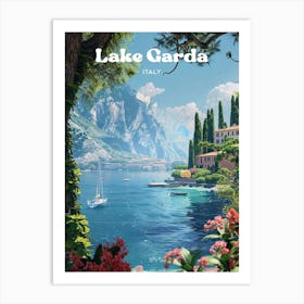 Lake Garda Italy Summer Digital Travel Art Art Print