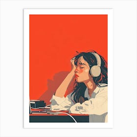 Girl Listening To Music Art Print