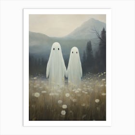 Cute Ghosts Holding Hands In A Fields Art Print