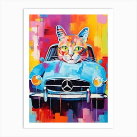 Mercedes Benz 300sl Vintage Car With A Cat, Matisse Style Painting 3 Art Print