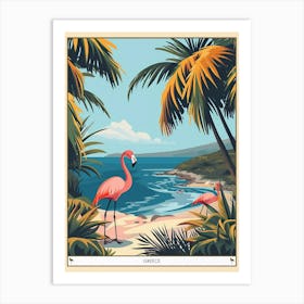 Greater Flamingo Greece Tropical Illustration 2 Poster Art Print
