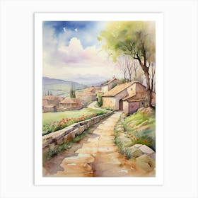 Watercolor Of Tuscan Village Art Print