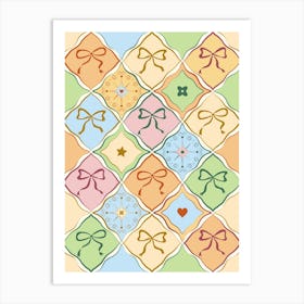 Coquette Ribbon Bows on Colorful Patchwork Art Print