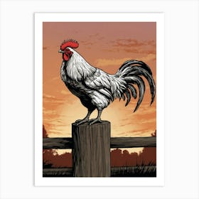 Rooster On Fence Post Art Print