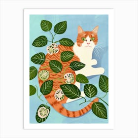 Cat And Basil Art Print