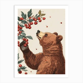 Brown Bear Standing And Reaching For Berries Storybook Illustration 2 Art Print
