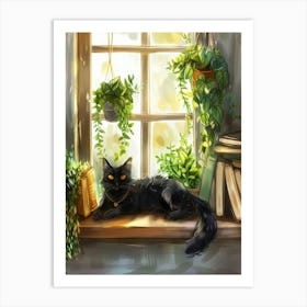 Black Cat On Window Sill 4 Art Print