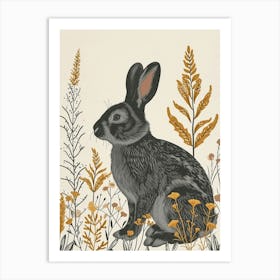 Californian Blockprint Rabbit Illustration 4 Art Print