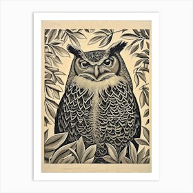 Verreauxs Eagle Owl Linocut Blockprint 2 Art Print