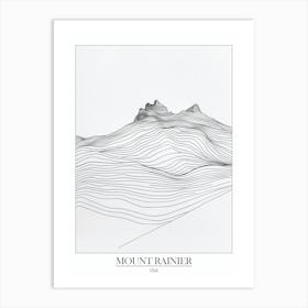Mount Rainier Usa Line Drawing 3 Poster Art Print