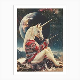 Unicorn Knitting In Space Abstract Collage 2 Art Print