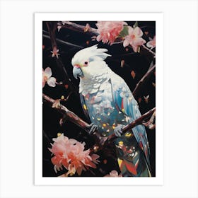 cosmic geometric cockatoo in a tree surrounded by flowers 1 Art Print